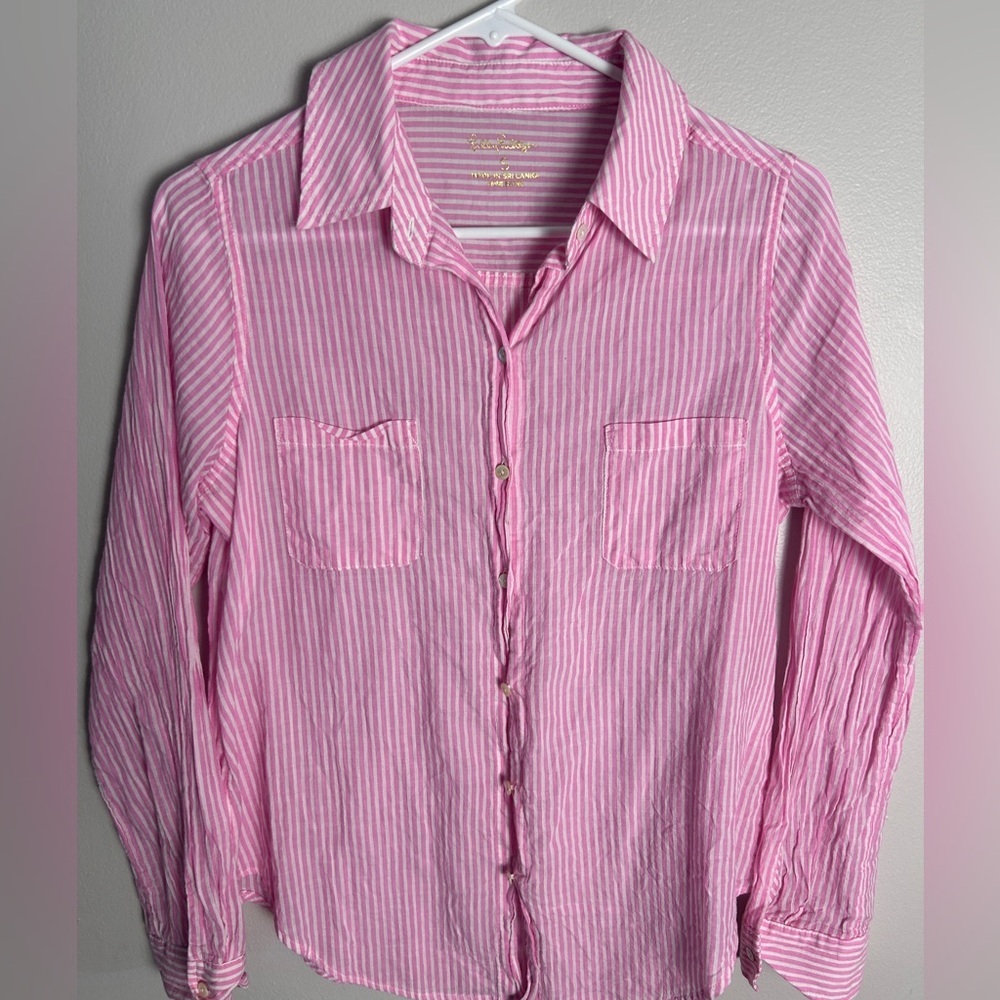Lilly Pulitzer Pink and White Striped Shirt - Picture 3 of 3